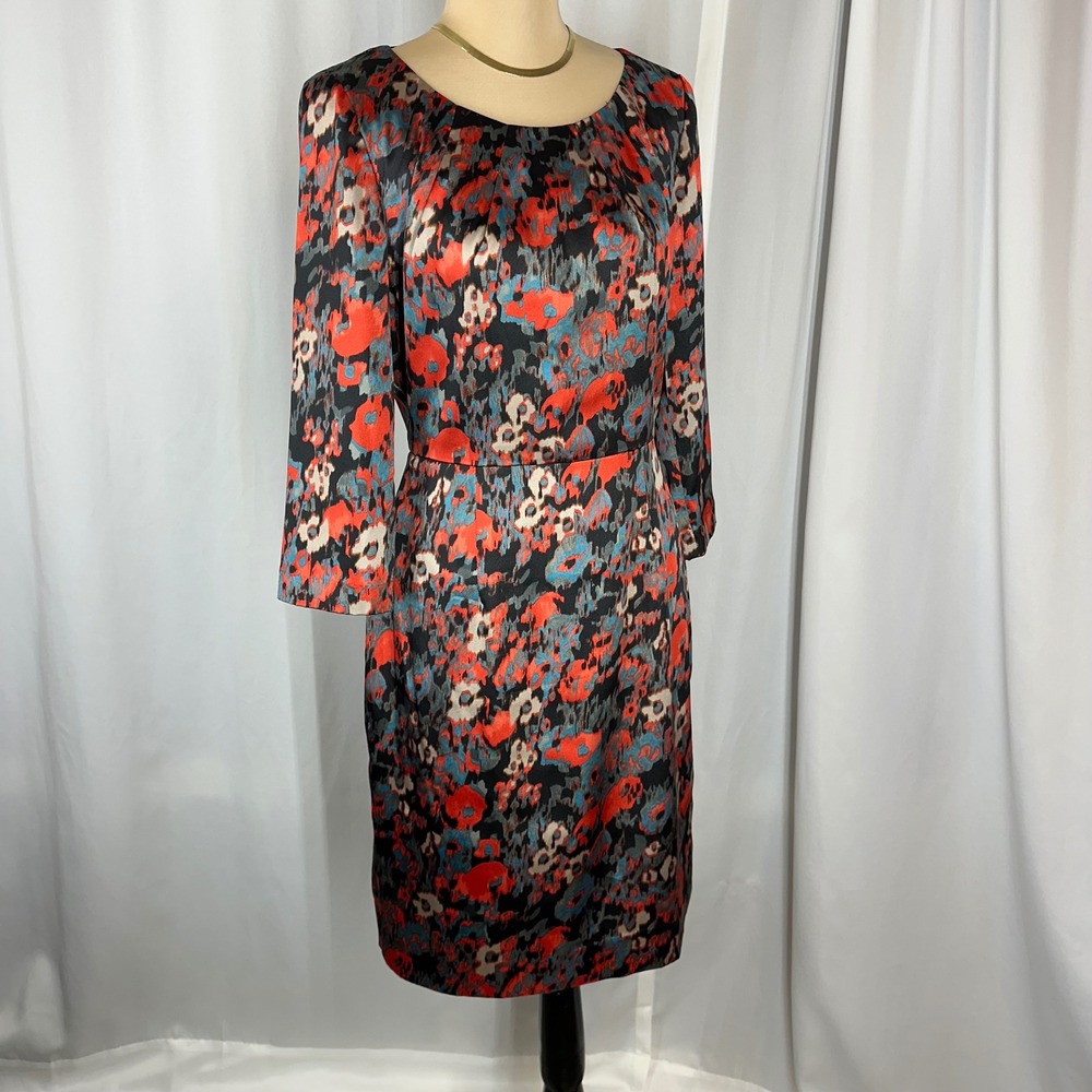 Antonio Melani Floral Sheath Dress Size 4 3/4 Sleeve Career Cocktail Midi